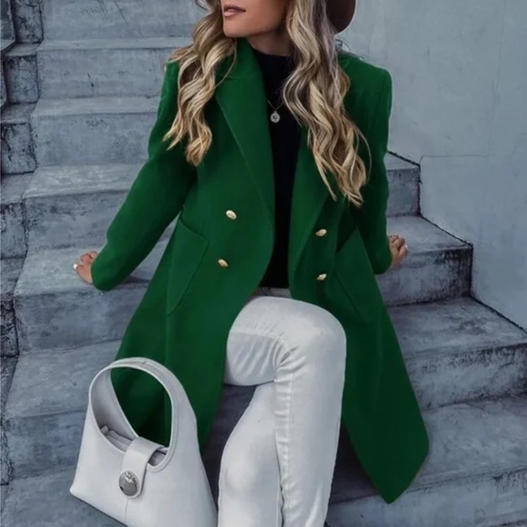 Classic button double breast trench pea coat Jacket - Picture 3 of 11